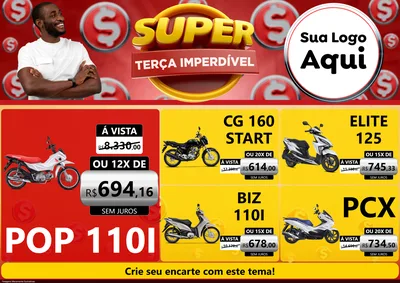 Modelo de Encarte para Encarte A4 Horizontal com o tema Super Terça Imperdível para Concessionaria de Motos