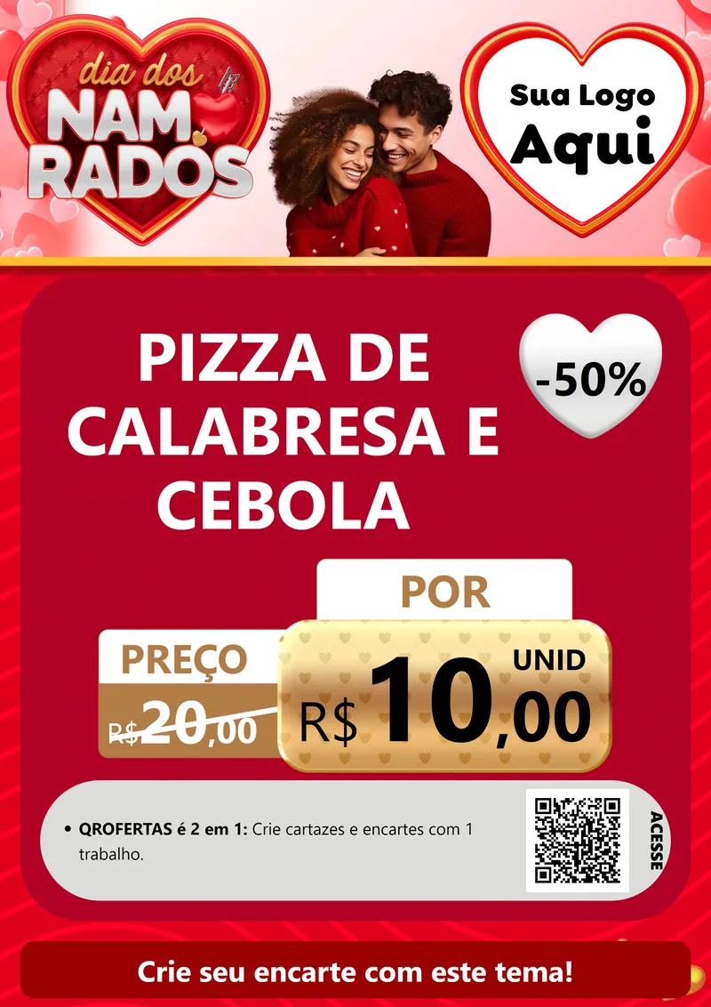 Modelo de Cartaz para Cartaz A4 Vertical com o tema Dia dos Namorados para Pizzaria