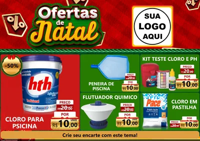 Modelo de Encarte para Encarte A4 Horizontal com o tema Ofertas de Natal para Produtos para Piscina