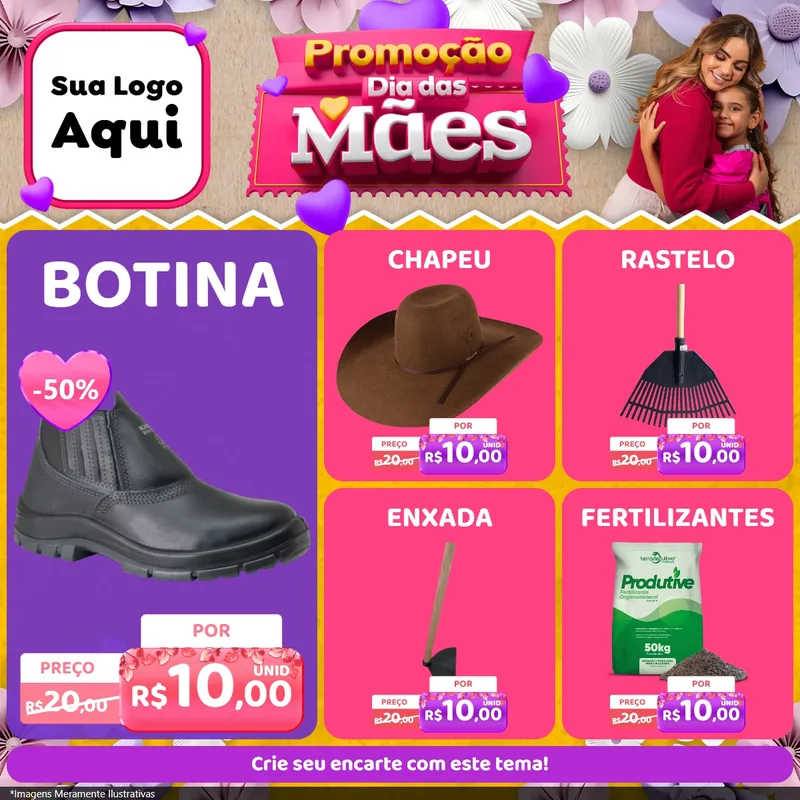 Modelo de Rede Social para Feed Facebook com o tema Promoção Dia das Mães para Agropecuária