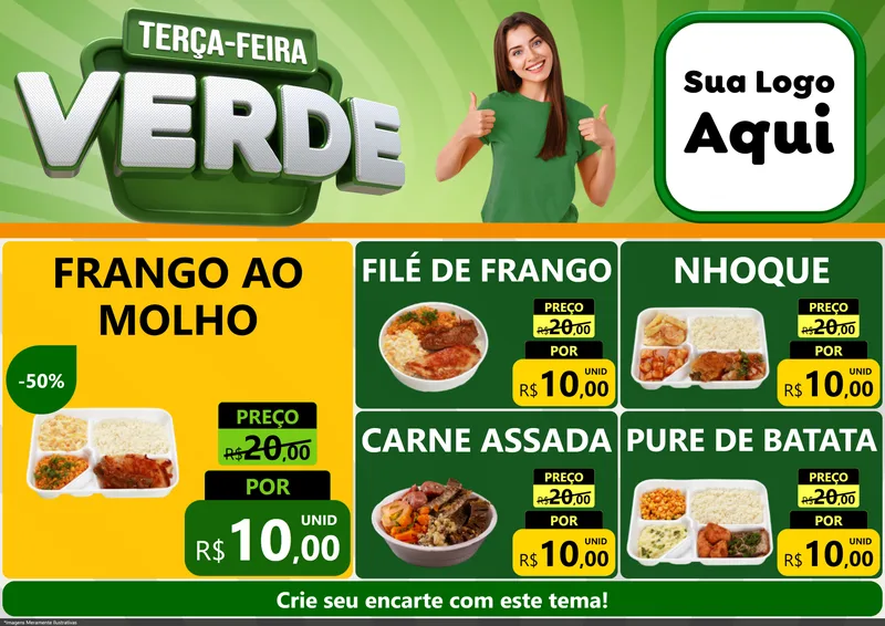 Modelo de Encarte para Encarte A4 Horizontal com o tema Terça - Feira Verde para Restaurante