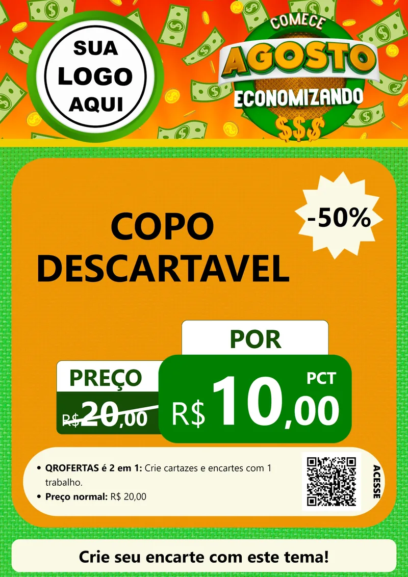 Modelo de Cartaz para Cartaz A4 Vertical com o tema Comece Agosto Economizando para Embalagens