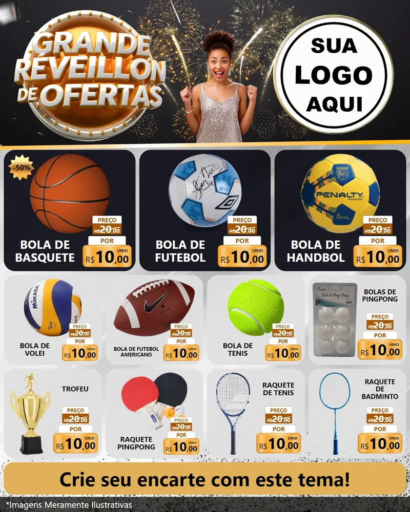 Modelo de Rede Social para Feed Instagram com o tema Grande Réveillon de Ofertas para Artigos Esportivos