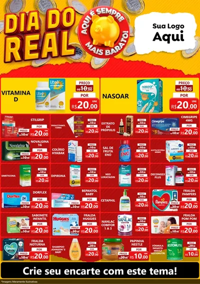 Modelo de Encarte para Encarte A4 Vertical com o tema Dia Do Real para Farmácia