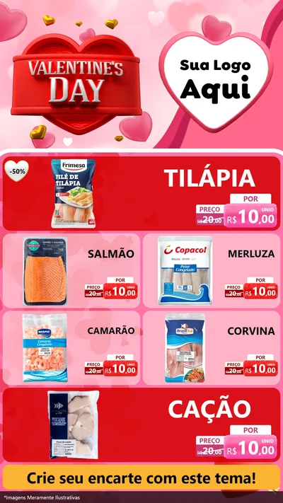 Modelo de TV para TV Vertical com o tema Valentine's Day para Peixaria