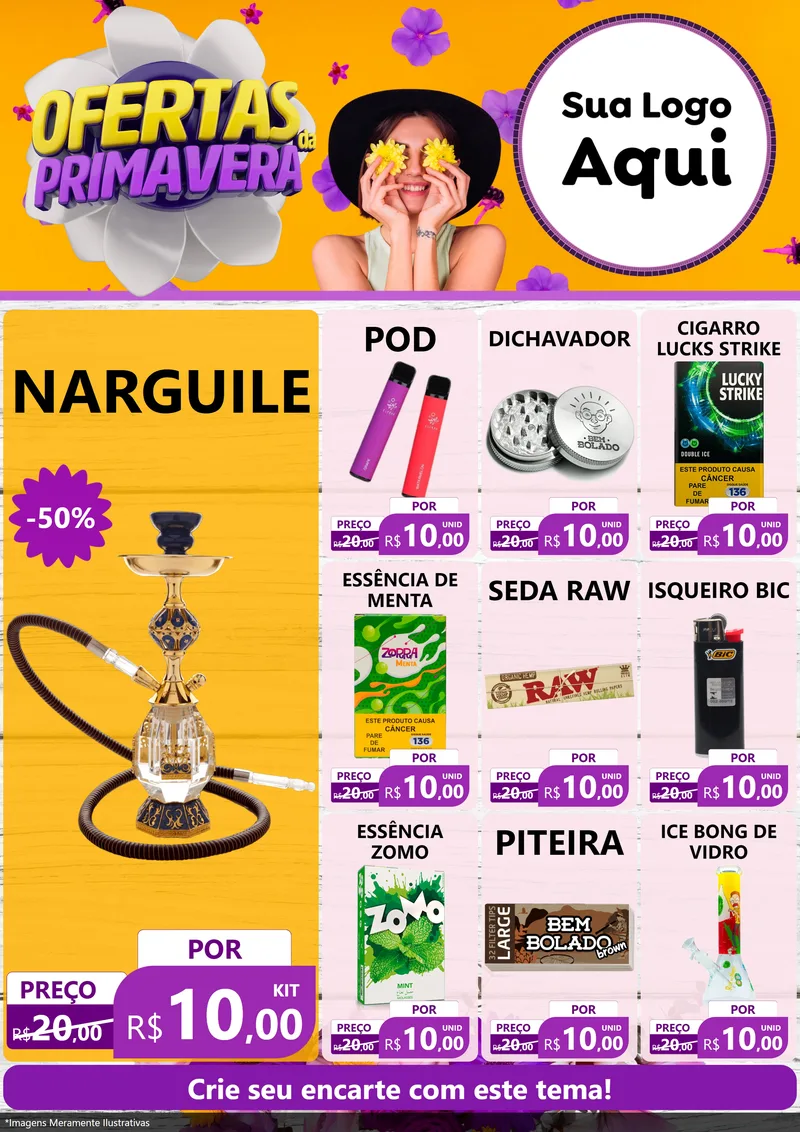Modelo de Encarte para Encarte A4 Vertical com o tema Ofertas Da Primavera para Tabacaria