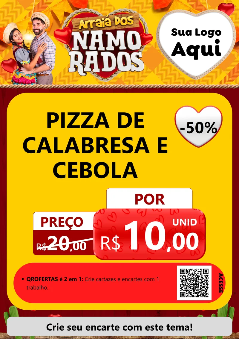 Modelo de Cartaz para Cartaz A4 Vertical com o tema Arraiá dos Namorados para Pizzaria