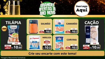 Modelo de TV para TV Horizontal com o tema Grandes Ofertas de Ano Novo para Peixaria