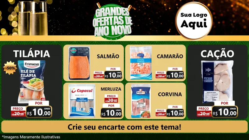 Modelo de TV para TV Horizontal com o tema Grandes Ofertas de Ano Novo para Peixaria