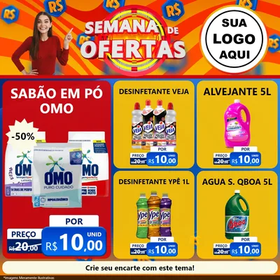 Modelo de Rede Social para Feed Facebook com o tema Semana de Ofertas para Produtos de Limpeza