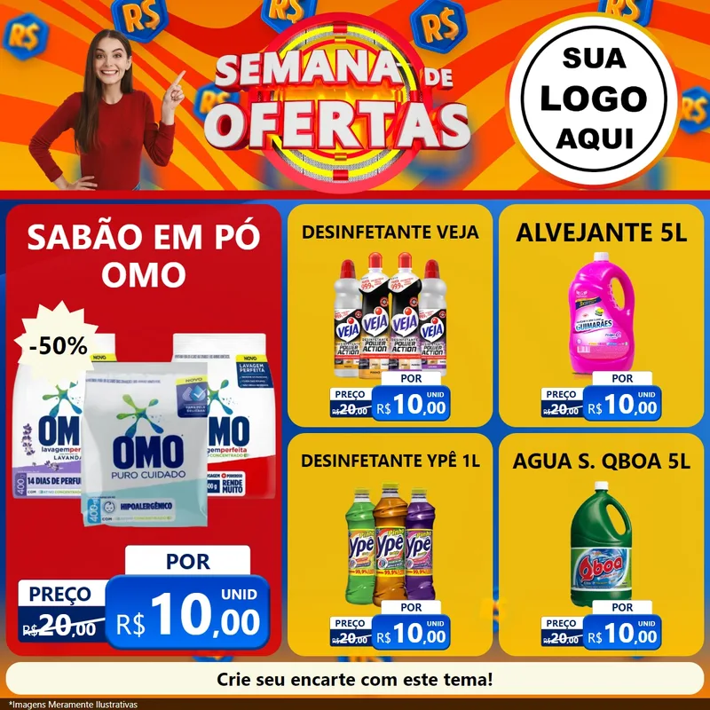 Modelo de Rede Social para Feed Facebook com o tema Semana de Ofertas para Produtos de Limpeza