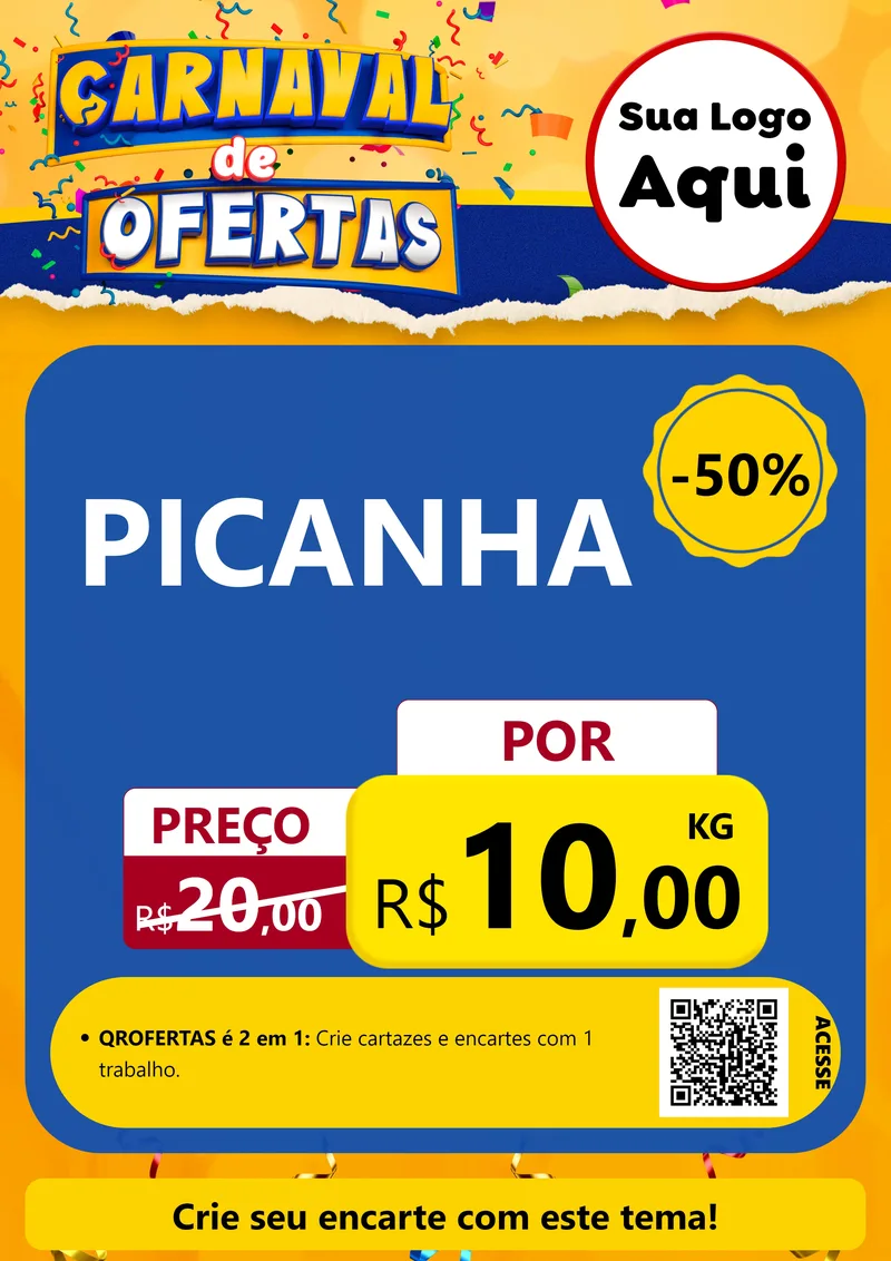 Modelo de Cartaz para Cartaz A4 Vertical com o tema Carnaval de Ofertas para Açougue