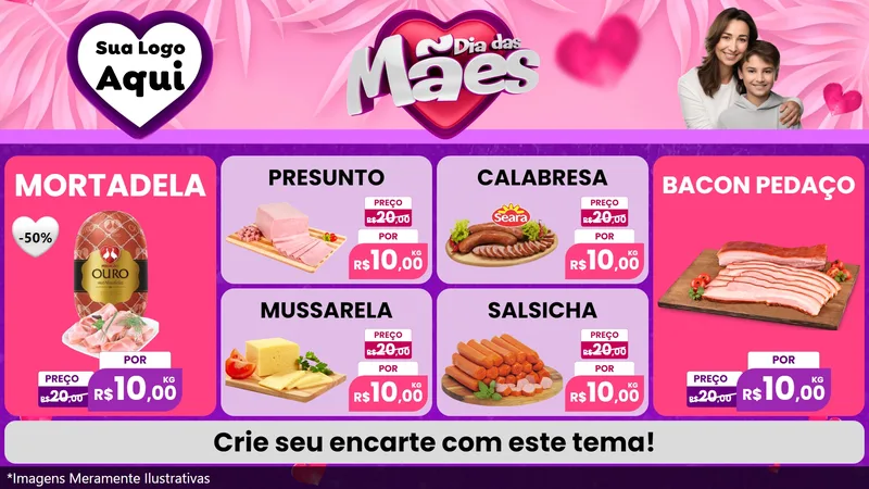 Modelo de TV para TV Horizontal com o tema Dia das Mães para Frios e Laticínios