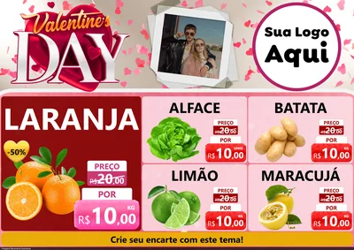 Modelo de Encarte para Encarte A4 Horizontal com o tema Valentine's Day para Hortifrúti
