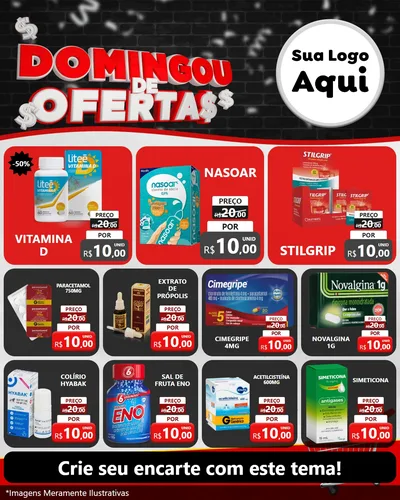 Modelo de Rede Social para Feed Instagram com o tema Domingou de Ofertas para Farmácia