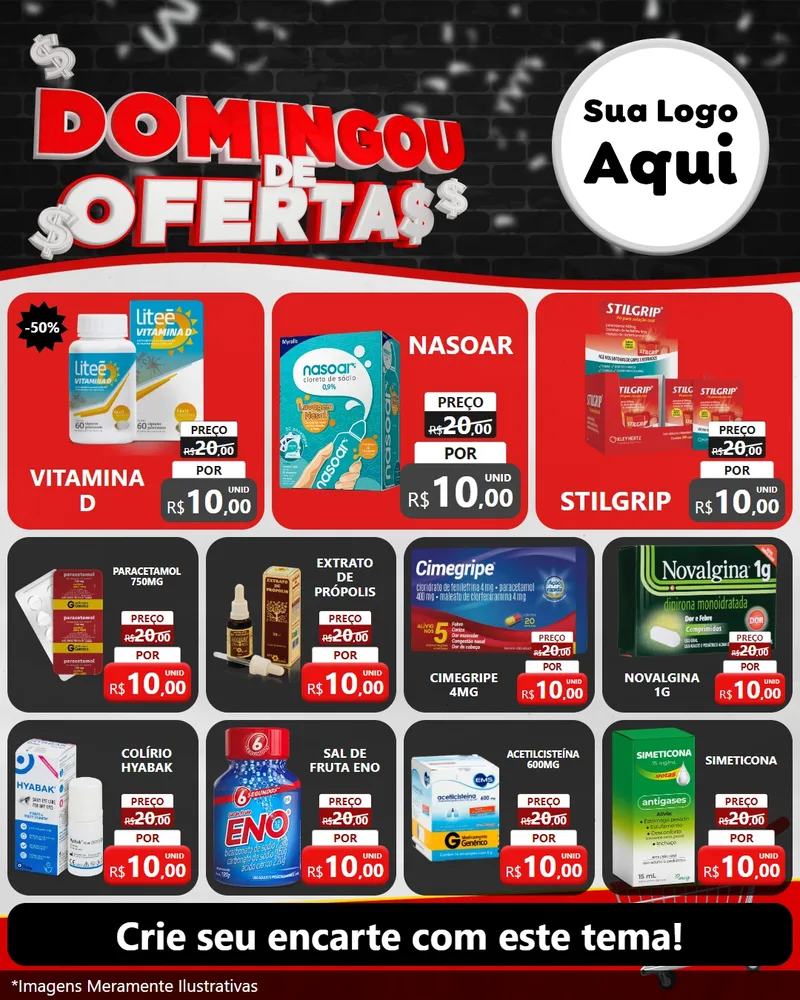 Modelo de Rede Social para Feed Instagram com o tema Domingou de Ofertas para Farmácia