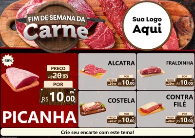 Modelo de Encarte para Encarte A4 Horizontal com o tema Fim de Semana da Carne para Açougue