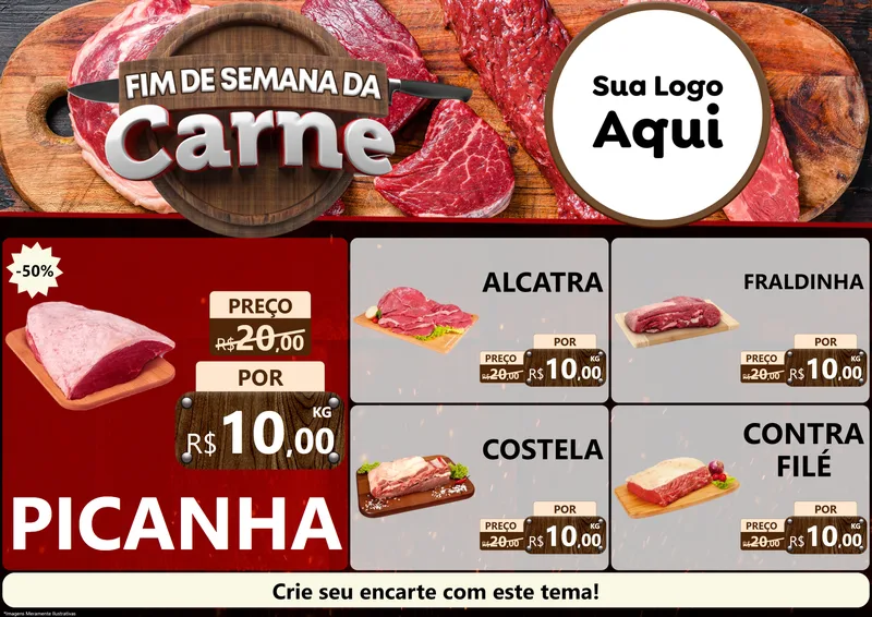 Modelo de Encarte para Encarte A4 Horizontal com o tema Fim de Semana da Carne para Açougue