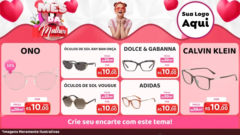 Modelo de TV para TV Horizontal com o tema Mês da Mulher para Óticas