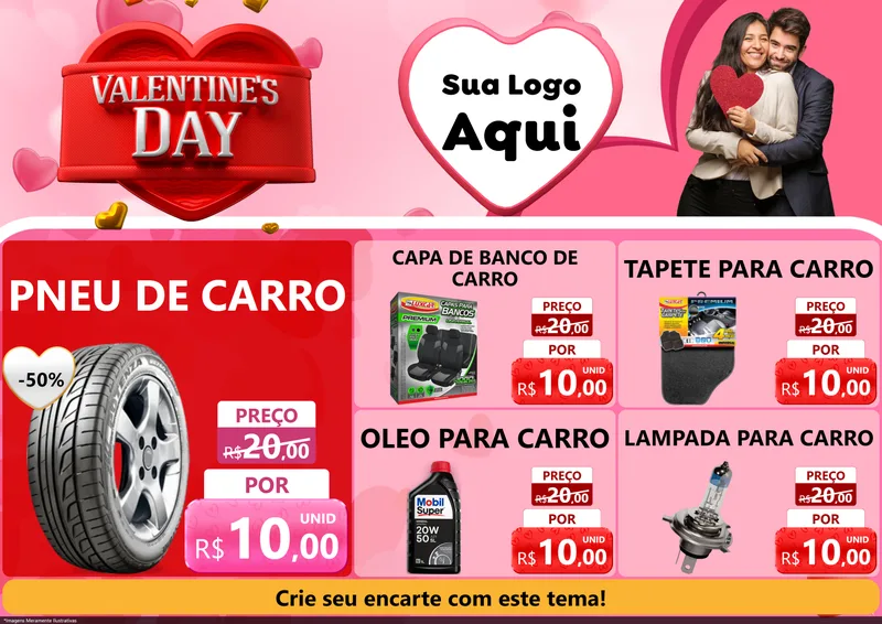 Modelo de Encarte para Encarte A4 Horizontal com o tema Valentine's Day para Auto peças