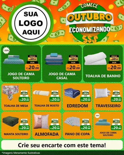 Modelo de Rede Social para Feed Instagram com o tema Comece Outubro Economizando para Cama, Mesa e Banho