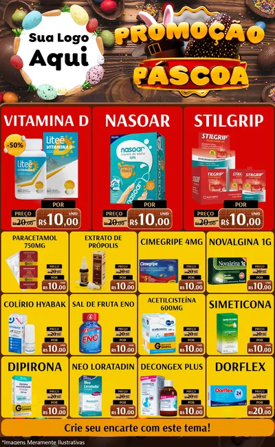 Modelo de Encarte para Encarte Grande com o tema Promoção Páscoa para Farmácia