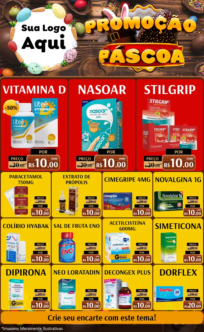 Modelo de Encarte para Encarte Grande com o tema Promoção Páscoa para Farmácia