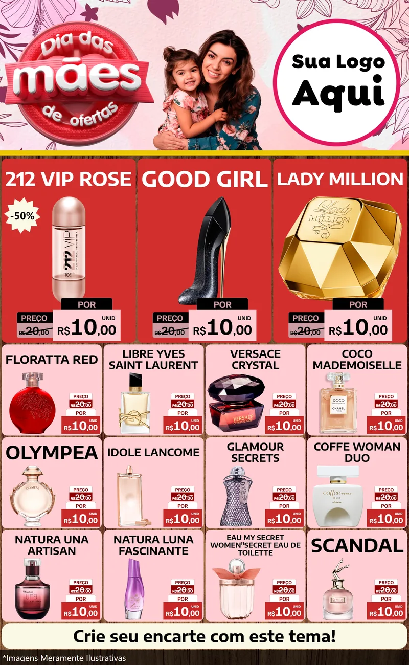Modelo de Encarte para Encarte Grande com o tema Dia Das Mães De Ofertas para Perfumes