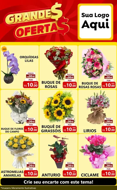Modelo de Encarte para Encarte Grande com o tema Grandes Ofertas para Floricultura e jardim