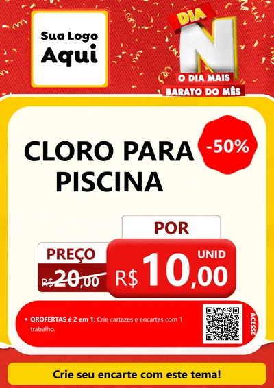 Modelo de Cartaz para Cartaz A4 Vertical com o tema Dia N o Dia Mais Barato do Mês para Produtos para Piscina