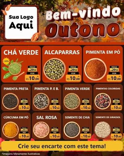 Modelo de Rede Social para Feed Instagram com o tema Bem-vindo Outono para Produtos Naturais