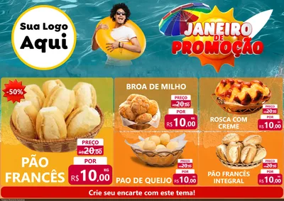Modelo de Encarte para Encarte A4 Horizontal com o tema Janeiro de Promoção para Padaria