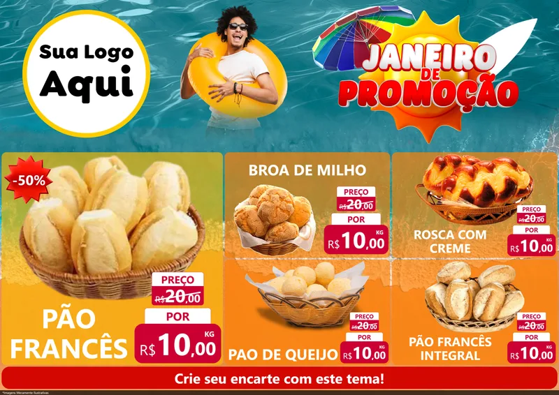 Modelo de Encarte para Encarte A4 Horizontal com o tema Janeiro de Promoção para Padaria