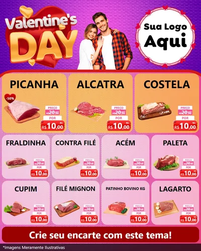 Modelo de Rede Social para Feed Instagram com o tema Valentine's Day para Açougue