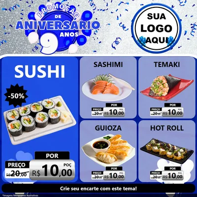 Modelo de Rede Social para Feed Facebook com o tema Promoção de Aniversário - 9 Anos para Comida japonesa