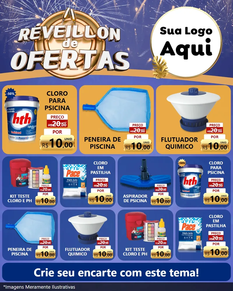 Modelo de Rede Social para Feed Instagram com o tema Réveillon de Ofertas para Produtos para Piscina