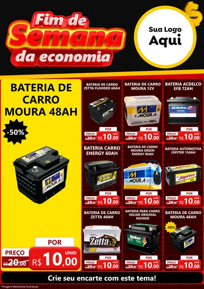 Modelo de Encarte para Encarte A4 Vertical com o tema Fim de Semana da Economia para Baterias Elétricas