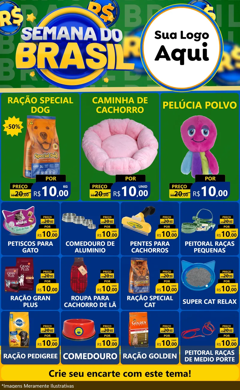 Modelo de Encarte para Encarte Grande com o tema Semana Do Brasil para Pet Shop