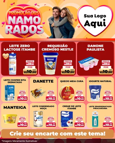 Modelo de Rede Social para Feed Instagram com o tema Promoção dos Namorados para Frios e Laticínios