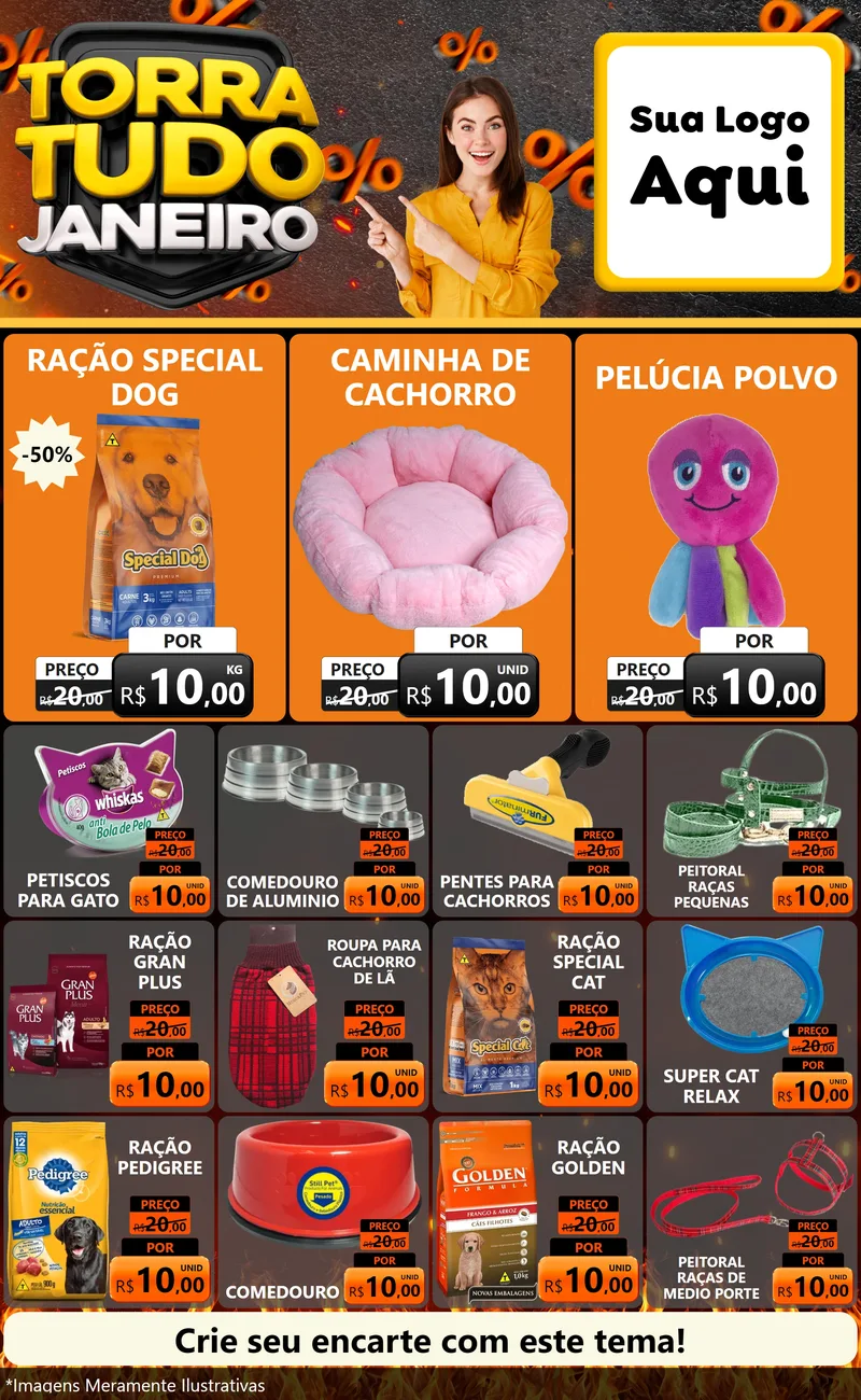 Modelo de Encarte para Encarte Grande com o tema Torra Tudo Janeiro para Pet Shop
