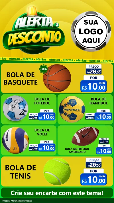 Modelo de TV para TV Vertical com o tema Alerta de Desconto para Artigos Esportivos