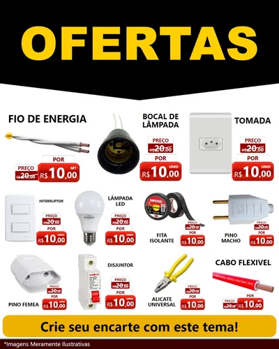 Modelo de Rede Social para Feed Instagram com o tema Ofertas Preto e Vermelho Cartaz para Materiais Elétricos