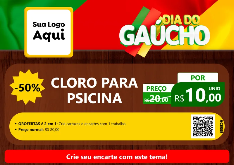 Modelo de Cartaz para Cartaz A4 Horizontal com o tema Dia do Gaúcho para Produtos para Piscina