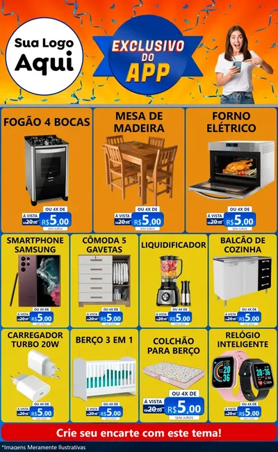Modelo de Encarte para Encarte Grande com o tema Exclusivo do Aplicativo para Móveis e Eletro