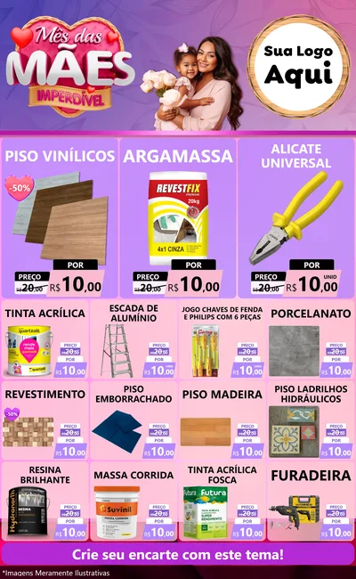 Modelo de Encarte para Encarte Grande com o tema Mês das Mães Imperdível para Material para Construção
