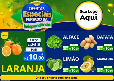Modelo de Encarte para Encarte A4 Horizontal com o tema Ofertas Especiais Feriado da Independência para Hortifrúti