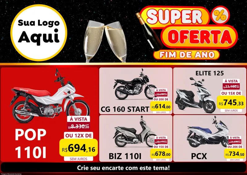 Modelo de Encarte para Encarte A4 Horizontal com o tema Super Oferta Fim de Ano para Concessionaria de Motos