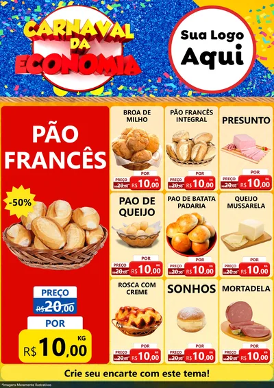 Modelo de Encarte para Encarte A4 Vertical com o tema Carnaval da Economia para Padaria