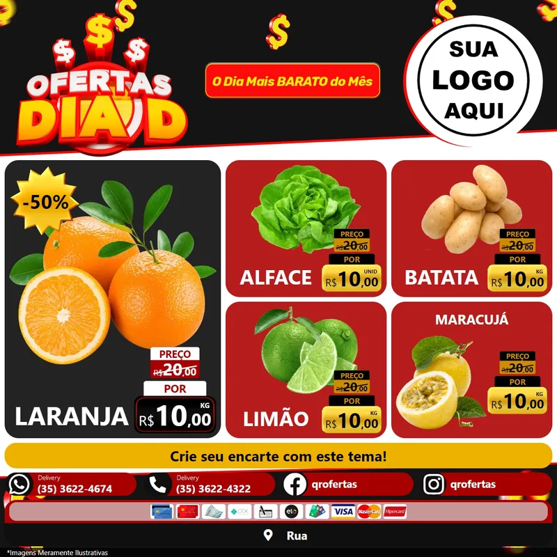 Modelo de Rede Social para Feed Facebook com o tema Ofertas Dia D para Hortifrúti