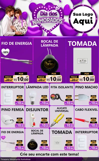 Modelo de Encarte para Encarte Grande com o tema Dia dos Namorados para Materiais Elétricos